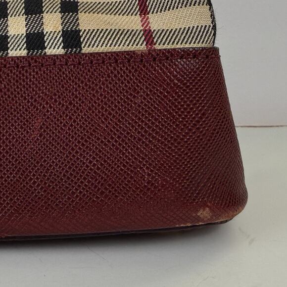 Burberry Nova Check Tote Bag Beige Black Burgundy Plaid Authentic ISSUES READ - Picture 6 of 16